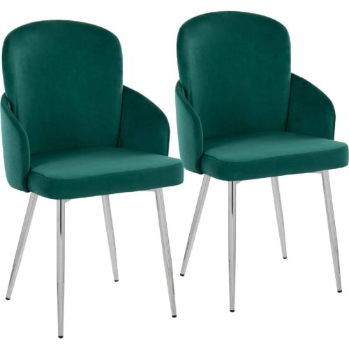 Dahlia Dining Chair in Chrome Metal, Gold & Green Velvet (Set of 2)